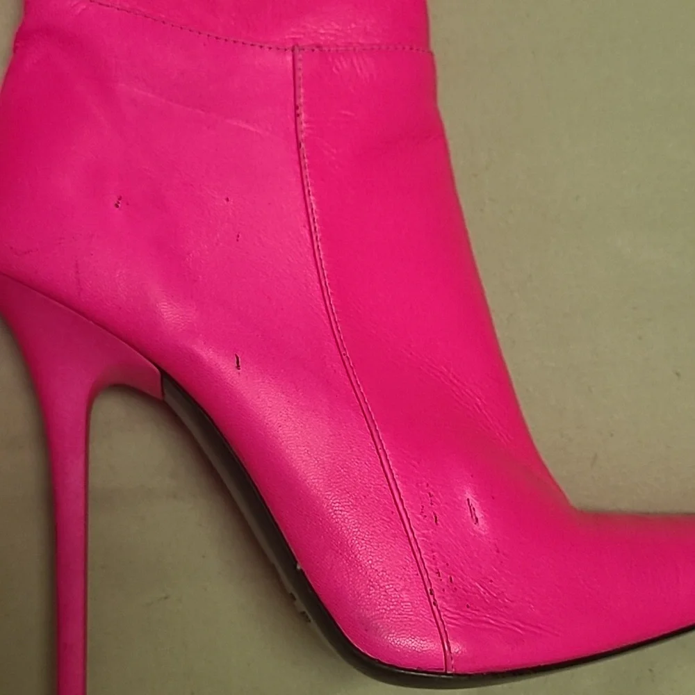 Over The Knee Hot Pink Genuine Leather Stiletto Boots 5-in Heel Read Description - Picture 10 of 17
